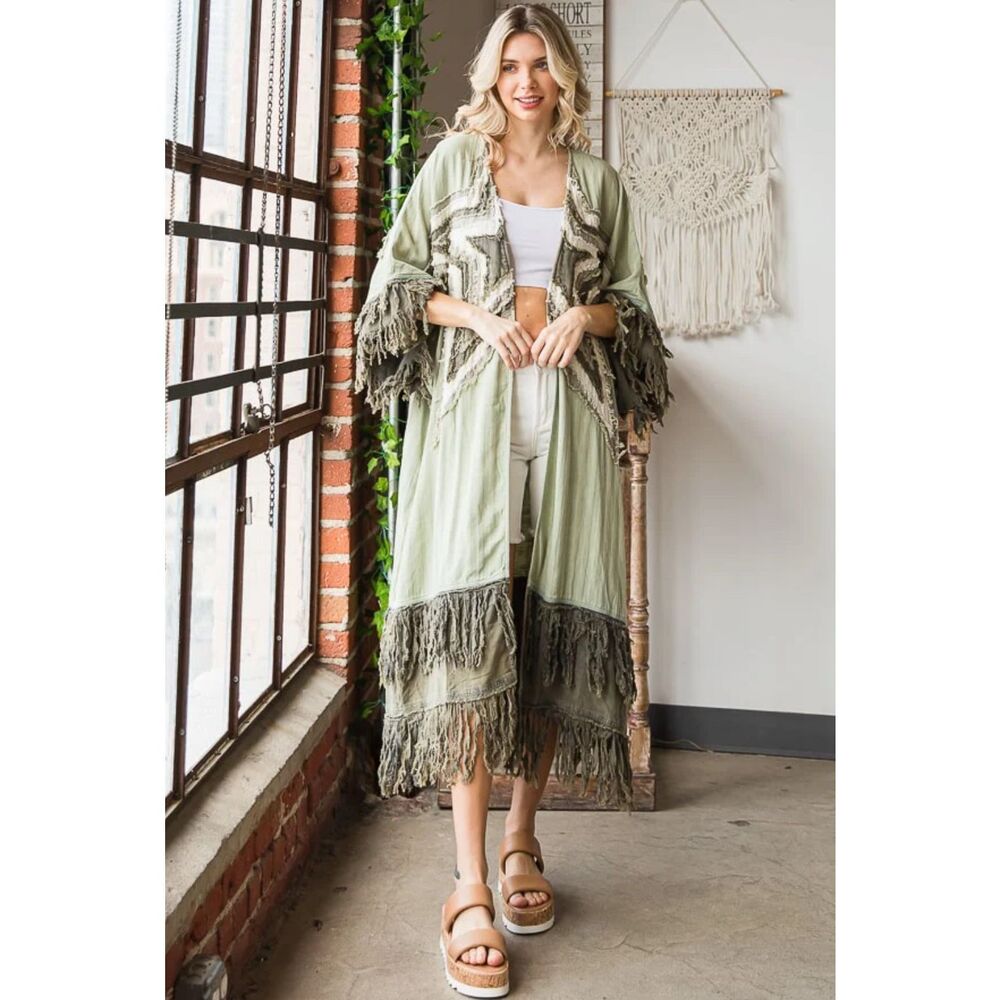 Oli & Hali Print Fringed Star Kimono Jacket Size S/M